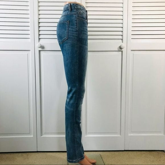 FREE PEOPLE Blue Cotton Blend Distressed Jeans Size 28