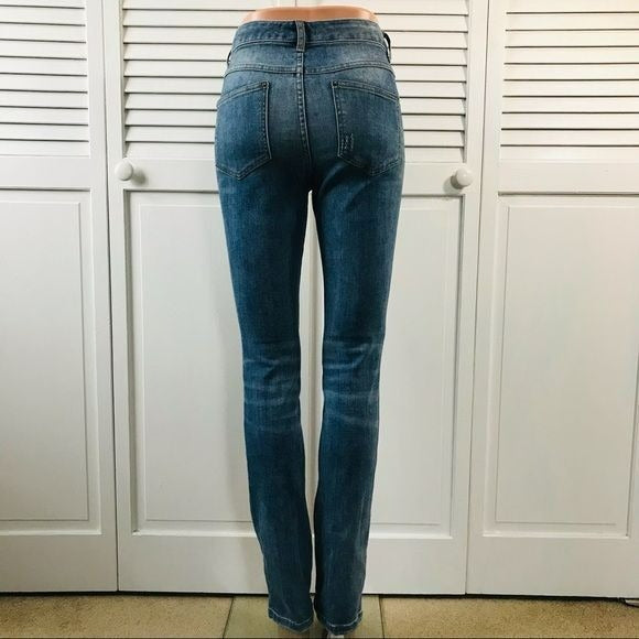 FREE PEOPLE Blue Cotton Blend Distressed Jeans Size 28