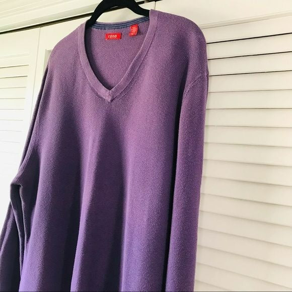 IZOD Purple Cotton Long Sleeve V-Neck Sweater Size XL