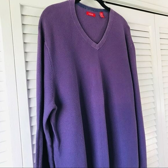 IZOD Purple Cotton Long Sleeve V-Neck Sweater Size XL