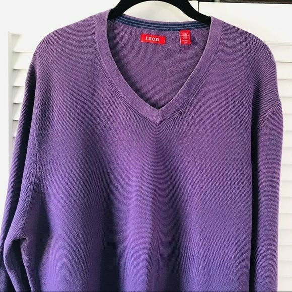IZOD Purple Cotton Long Sleeve V-Neck Sweater Size XL