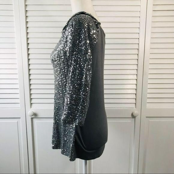 *NEW* INC Silver Gray Cold Shoulder Sequin Top Size M