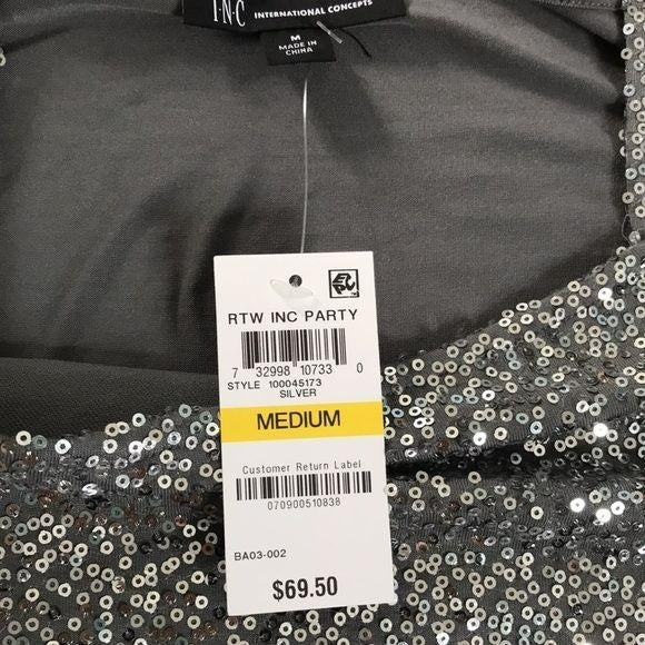 *NEW* INC Silver Gray Cold Shoulder Sequin Top Size M
