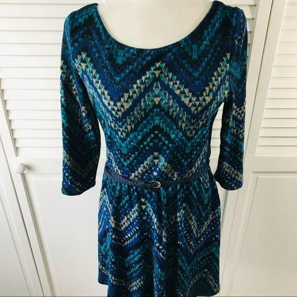 LILY ROSE Belted Blue Green Sheath Dress Size L
