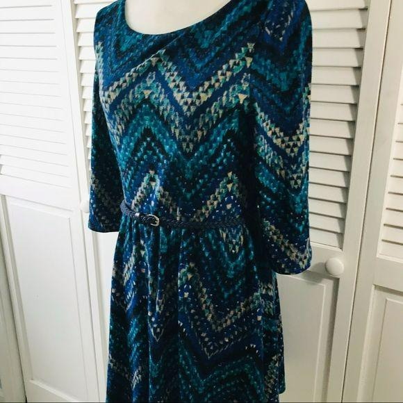 LILY ROSE Belted Blue Green Sheath Dress Size L