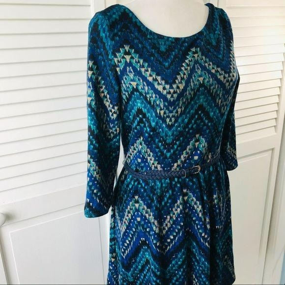 LILY ROSE Belted Blue Green Sheath Dress Size L