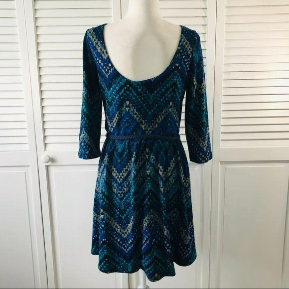 LILY ROSE Belted Blue Green Sheath Dress Size L