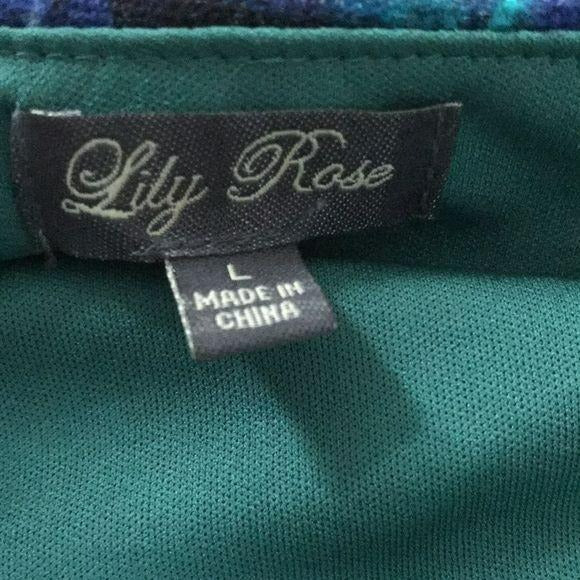 LILY ROSE Belted Blue Green Sheath Dress Size L