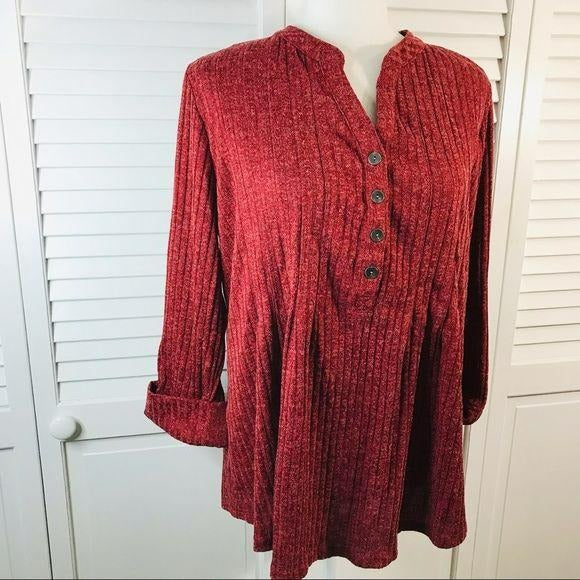NEW DIRECTIONS Red Ribbed Long Sleeve Sweater
