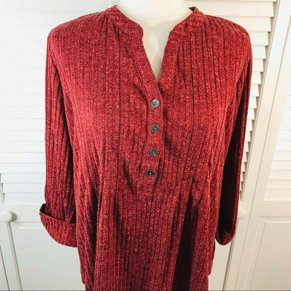NEW DIRECTIONS Red Ribbed Long Sleeve Sweater