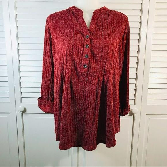 NEW DIRECTIONS Red Ribbed Long Sleeve Sweater
