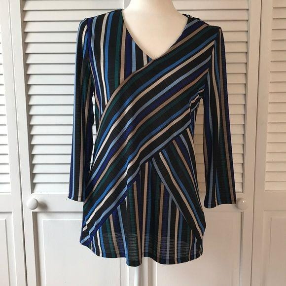 Dana Buchman Polyester V-Neck Striped Blouse Size M