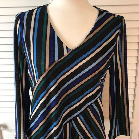 Dana Buchman Polyester V-Neck Striped Blouse Size M