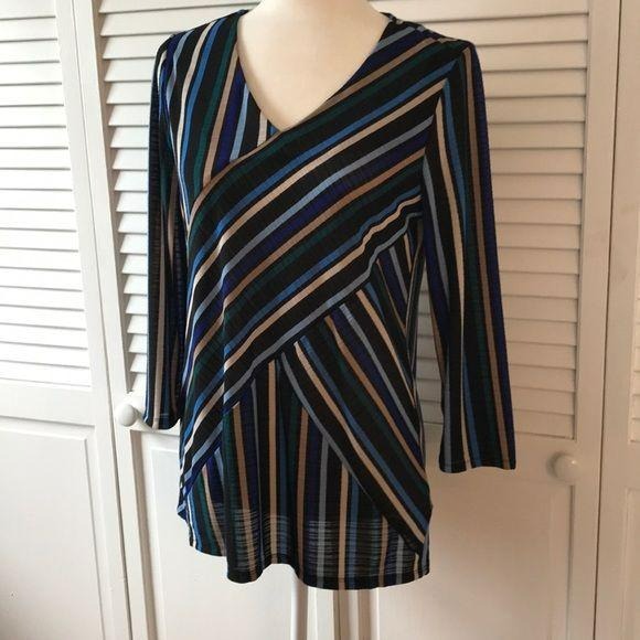 Dana Buchman Polyester V-Neck Striped Blouse Size M