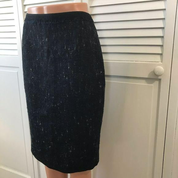 ELIE TAHARI Black Blue Wool Blend Skirt Size 4