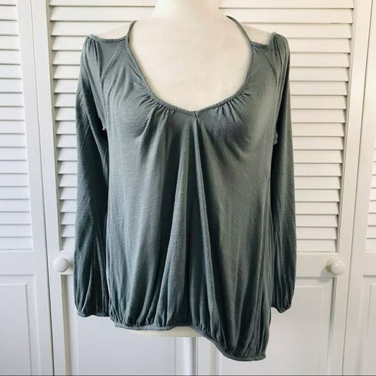 FREE PEOPLE Green Viscose Cold Shoulder Top
