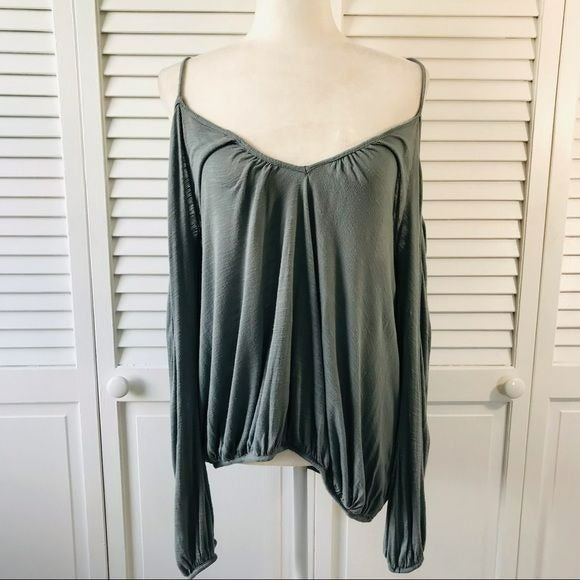 FREE PEOPLE Green Viscose Cold Shoulder Top