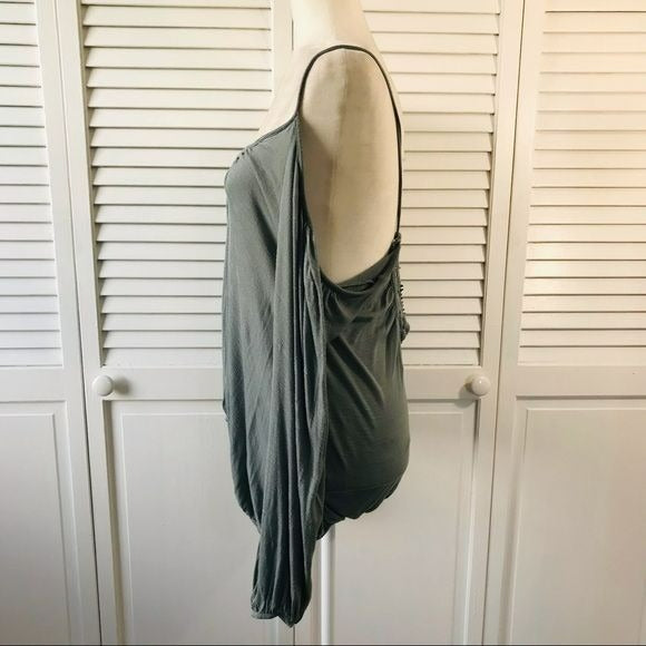 FREE PEOPLE Green Viscose Cold Shoulder Top