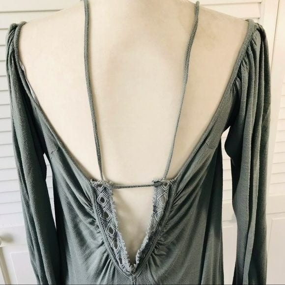 FREE PEOPLE Green Viscose Cold Shoulder Top