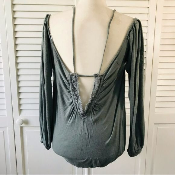 FREE PEOPLE Green Viscose Cold Shoulder Top