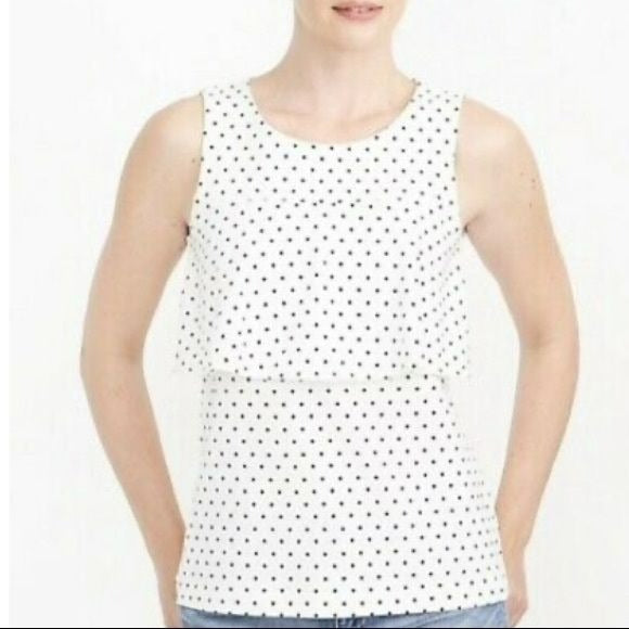 J. CREW White Polka Dot Double Layer Top Size XS