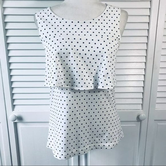 J. CREW White Polka Dot Double Layer Top Size XS