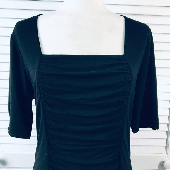 WHITE HOUSE BLACK MARKET Black Square Neckline Shirt