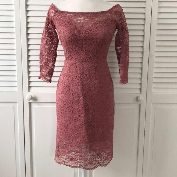 *NEW* Bobi Black Off Shoulder Lace Blush Dress Size S