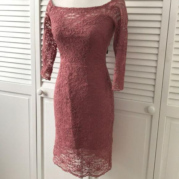 *NEW* Bobi Black Off Shoulder Lace Blush Dress Size S