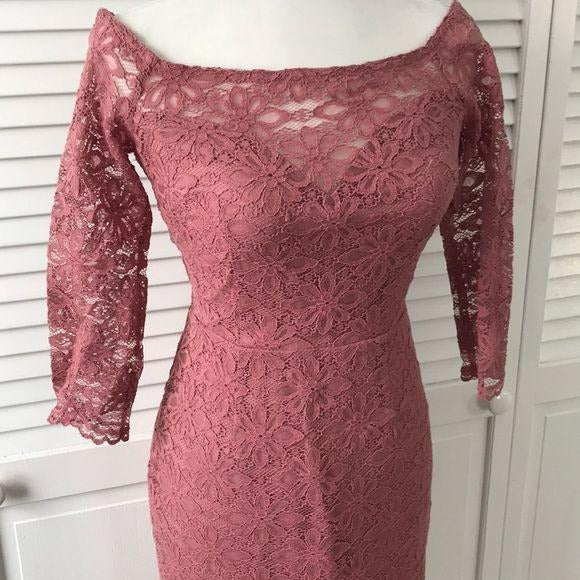 *NEW* Bobi Black Off Shoulder Lace Blush Dress Size S