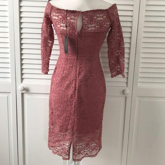 *NEW* Bobi Black Off Shoulder Lace Blush Dress Size S
