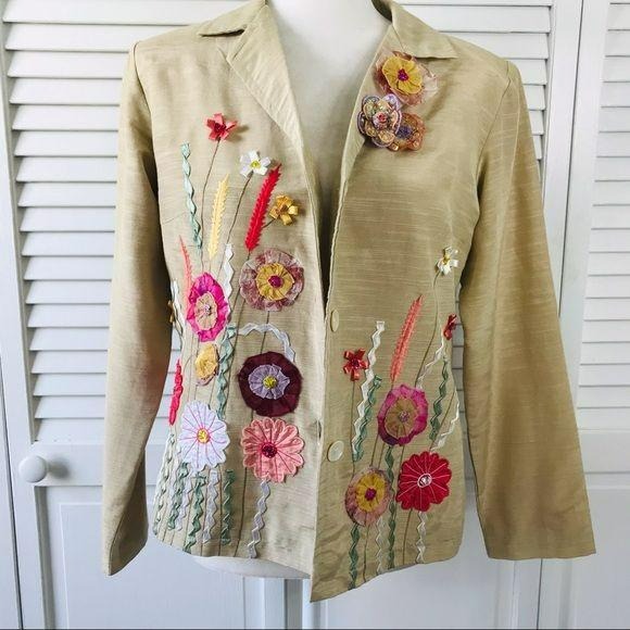 INDIGO MOON Beige Embroidered Blazer