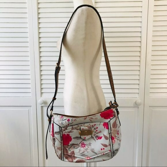 ELLEN TRACY White Floral Long Strap Crossbody Bag