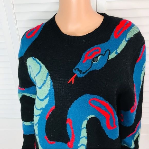 RAG & BONE Black Cashmere Snake Embroidered Sweater Size S