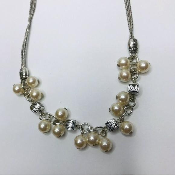 BRIGHTON Silver Layered Ivory Pearl Necklace *NEW*