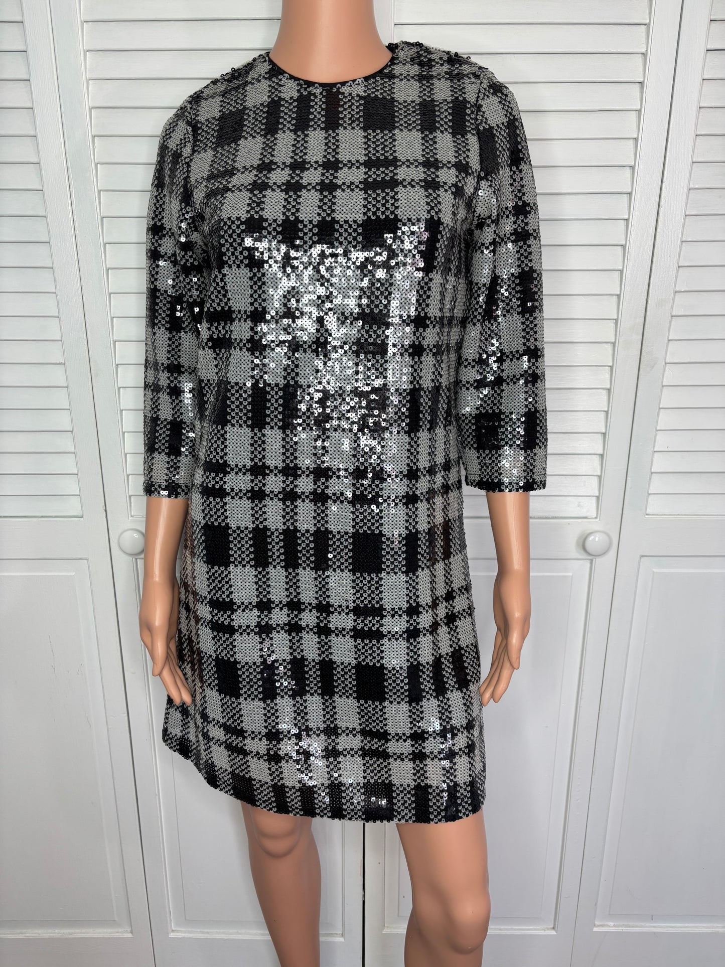 New Draper James RSVP Sequin Plaid Shift Dress Size 2