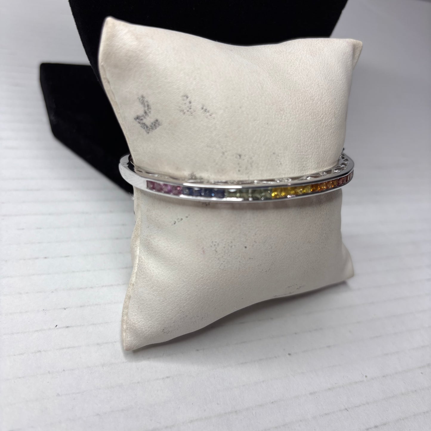 Princess Cut Colors of Sapphire Sterling Bangle 3.00 cttw