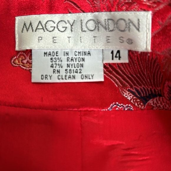 MAGGY LONDON Petites Oriental Pattern Red Blazer Size 14P