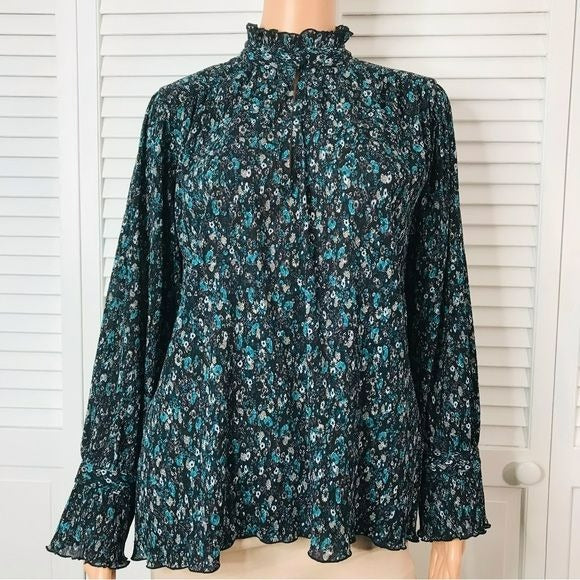 ZARA Blue Ditsy Floral Ruffle Blouse Size XS