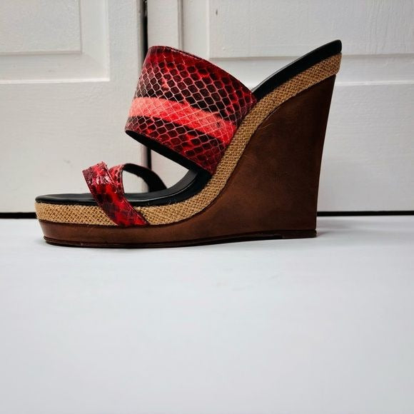 DIANE VON FURSTENBERG Snakeskin Print Wood Wedge Platform Sandals Size 8