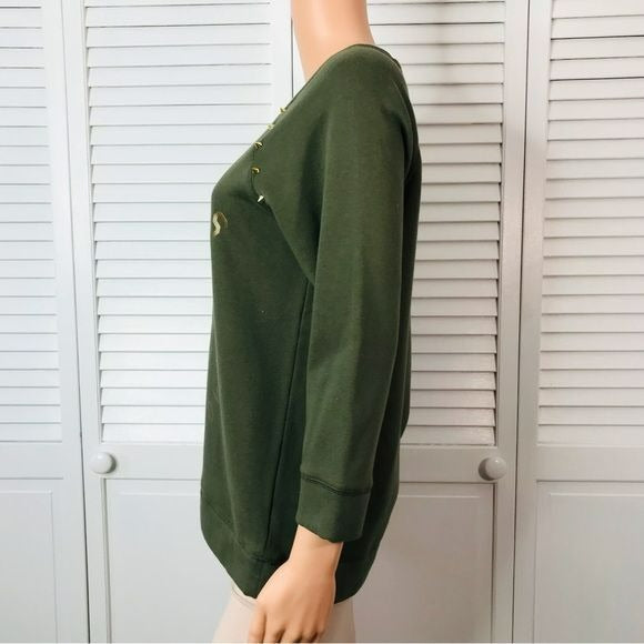 EXPRESS Green Paris Rue De Love Studded Sweater Size M *NEW*