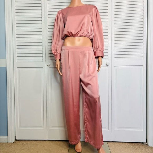 PRETTYGARDEN Blush Pink 2 Piece Satin Outfit