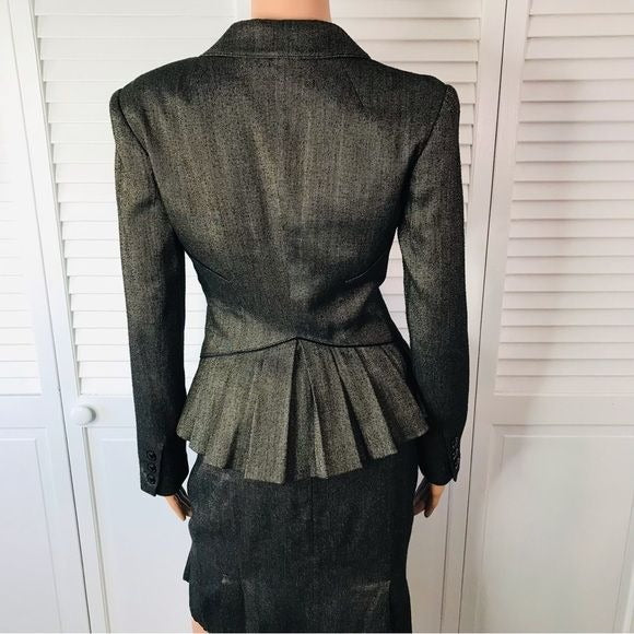 BEBE Brown Lace Trim Skirt Suit Size 2