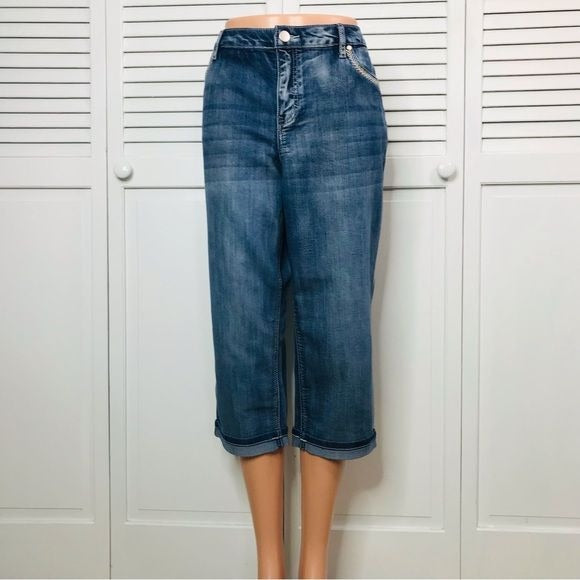 *NEW* CJ BANKS Blue Shaped Fit Mid-Rise Crop Jeans Size 14W