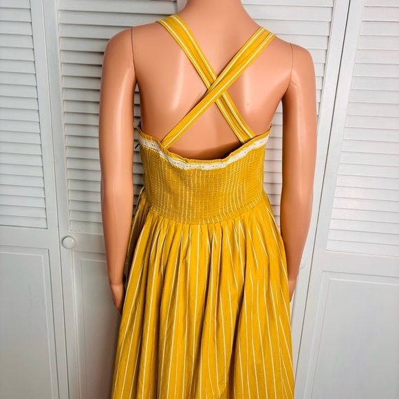 THE GREAT Yellow Striped Hourglass The Laurel Dress Size 2