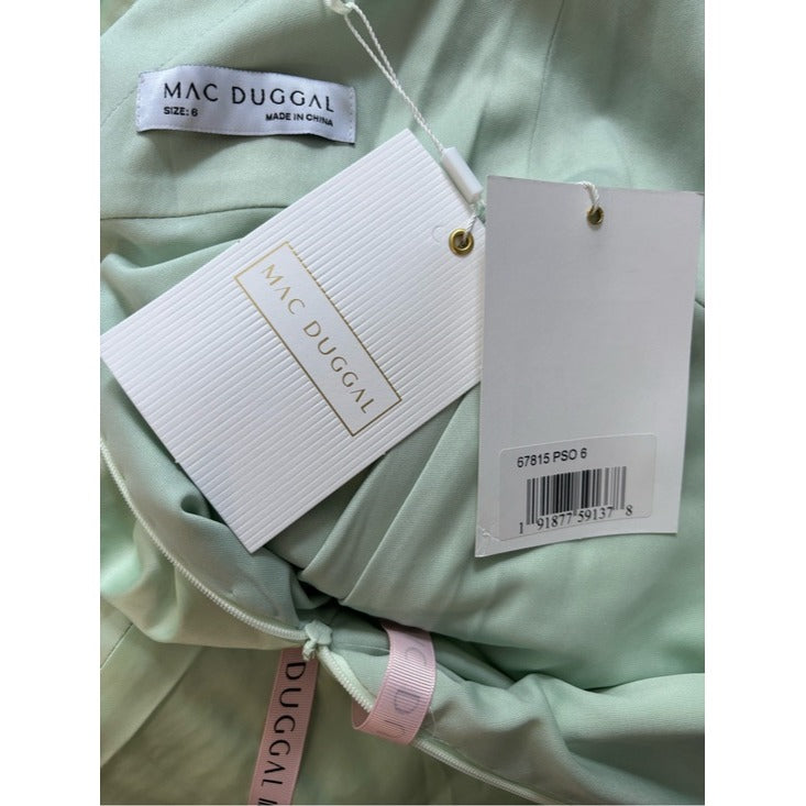 New MAC DUGGAL Satin Ruffled Asymmetrical Gown in Pistachio Green Size 6