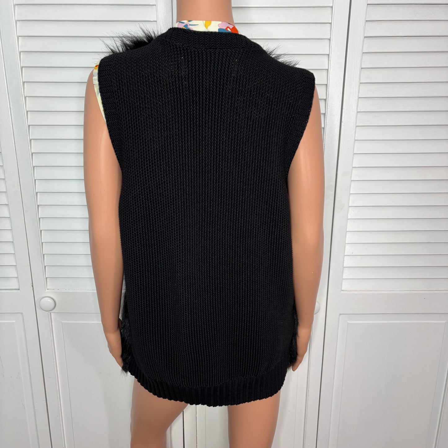 SEBBY COLLECTION Black Faux Fur & Knit Sweater Vest Size XL