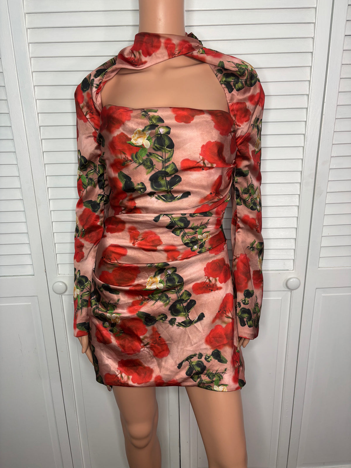 House of CB Toira Rose Print Draped Corset Mini Dress Size Small