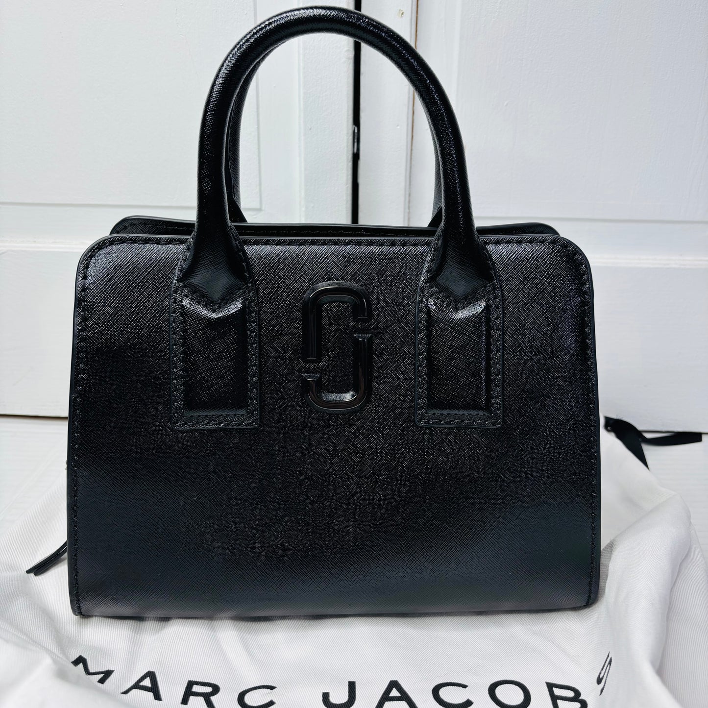 MARC JACOBS Little Big Shot DTM Saffiano Leather Satchel in All Black