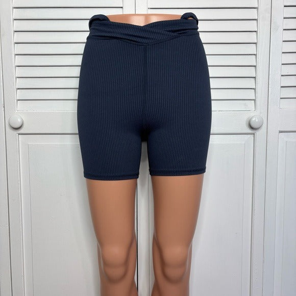 New FOR LOVE & LEMONS Chloe Ribbed Biker Shorts in Midnight Blue Size XXS